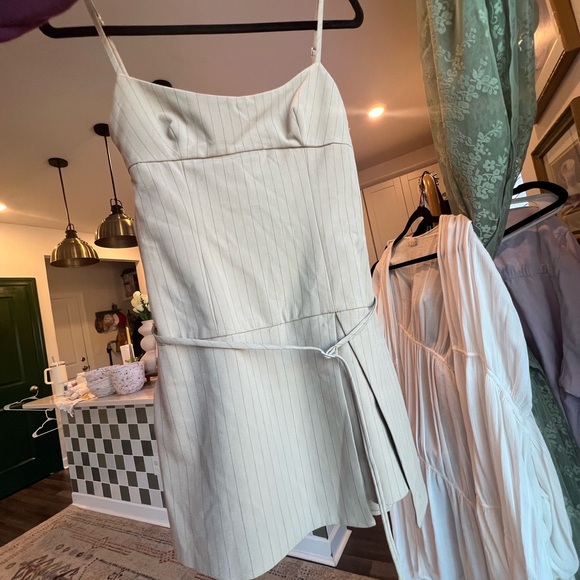 Zara Adjustable Stap Pinstripe Mini Dress in Light Cream - Picture 13 of 13
